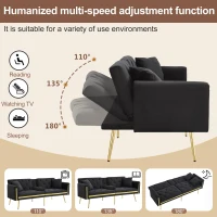 Two-Seater Convertible Sofa Bed with 3-Level Adjustable Backrest, Space-Saving Sleeper Sofa with High-Density Foam, 174L x 76W x 71.5H cm, Black(m-5)