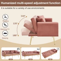 Two-Seater Convertible Sofa Bed with 3-Level Adjustable Backrest, Space-Saving Sleeper Sofa with High-Density Foam, 174L x 76W x 71.5H cm, Pink(m-5)