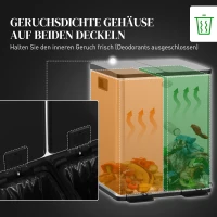 HOMCOM 2 x 20L Dubbele Prullenbak, Pedaalopening, Gemakkelijk Schoon te Maken, Roestvrij Staal, Kunststof, Zilver(m-5)
