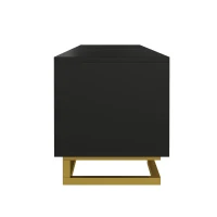TV Cabinet with Textured Doors Metallic Handles and Sturdy Metal Legs, Elegant TV Stand with Integrated Shelves, 160L x 38W x 44.5H cm, Black(m-6)