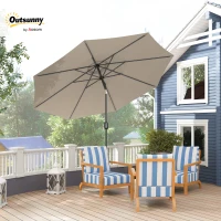 Outsunny 3m Parasol Patio Umbrella, Outdoor Sun Shade with Tilt and Crank Handle for Balcony, Bench, Garden, Light Grey(m-9)