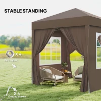 Outsunny 2 x 2 m Garden Pop Up Gazebo, Wedding Party Tent Marquee, Water Resistant Awning Canopy with Sidewalls, Windows, Carry Bag, Coffee(m-6)