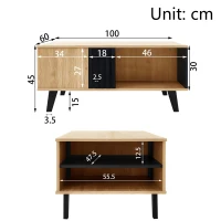 3-Piece Living Room Furniture Set with Water-Resistant Surfaces, Contemporary Living Room Set with Practical Storage, 170L x 40W x 50.5H cm, Black+Wood(m-4)