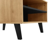 Stylish Coffee Table with Practical Storage and Wood‑Coloured Surface, Divided-Storage Tea Table with Wood Legs, 100L x 60W x 45H cm, Black+Wood(m-6)