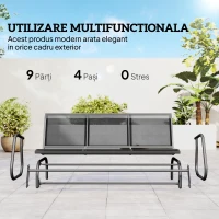Outsunny Banca Balansoar de Gradina cu 3 Locuri din Metal si tesatura Tip Plasa Respirabila, 147x70x85 cm, Gri(m-5)