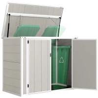 Outsunny 4.7 x 2.5FT Garden Shed, Double Bin Storage Shed with Lockable Doors, Outdoor Small Shed with Openable Lid for 2 Trash Cans, Garden Tools, Light Grey(m-1)