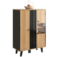 3-Piece Living Room Furniture Set with Water-Resistant Surfaces, Contemporary Living Room Set with Practical Storage, 170L x 40W x 50.5H cm, Black+Wood(m-14)