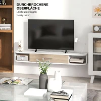 HOMCOM，Suport TV，Cu 2 Rafturi Deschise și Dulap cu Ușă Rabatabilă，MDF，120cm x 26cm x 16cm，Alb, gri(m-8)