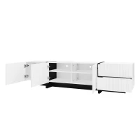Stylish TV Cabinet with MDF and Particleboard Construction, Soft-Close TV Stand with 3 Doors and 2 Drawers, 190L x 35W x 45H cm, Black+White(m-13)