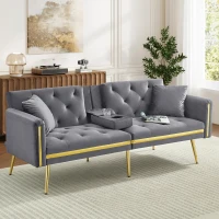 Two-Seater Convertible Sofa Bed with 3-Level Adjustable Backrest, Space-Saving Sleeper Sofa with High-Density Foam, 174L x 76W x 71.5H cm, Grey(m-1)