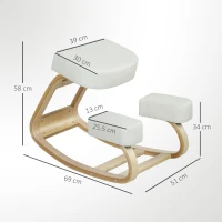 Vinsetto Sedia Ergonomica con Inginocchiatoio in Legno di Betulla e Cuscino, 51x69x58 cm, Crema(m-3)