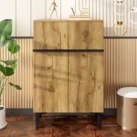 Space-Saving Entryway Storage with Adjustable Shelves and Large Capacity, Modern Shoe Cabinet with Double Doors, 60L x 34.5W x 95H cm, Black+Wood(m-5)