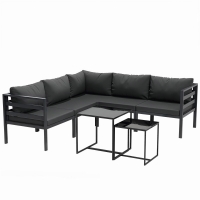 Outsunny Set da Giardino 7 Pezzi in Acciaio e Poliestere con 5 Sedie con Cuscini e 2 Tavolini da Caffè, Grigio