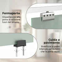 HOMCOM Porta Scorrevole in Vetro Sabbiato con Binario Silenzioso e Guida, 77.5x205 cm, Trasparente(m-7)
