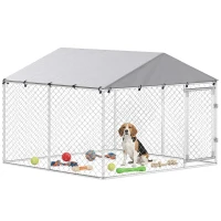 PawHut Recinto per Cani da Esterno in Acciaio Zincata con Tetto in PE, Anti-UV, Impermeabile, Doppia Chiusura, Argento(m-11)