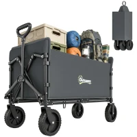 Outsunny 180L Festival Trolley on Wheels, Folding Compact Camping Trolley Cart with Adjustable Handle, 120 KG Capacity for Garden, Beach, Fishing, Grey(m-10)