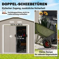 Outsunny Geräteschuppen, Wetterfestes Gartenhaus für Gartengeräte, mit Belüftungsfenstern, Schiebetüren, Stahl, Grau(m-5)