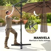 Outsunny Chapéu de Sol de Jardim Ø300x250cm Chapéu de Sol Excêntrico Inclinável com Manivela Base Cruzada Café(m-7)
