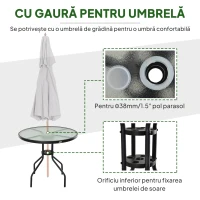 Outsunny Masuta de exterior din otel cu suprafata din sticla securizata Ф80 x 72 cm(m-4)