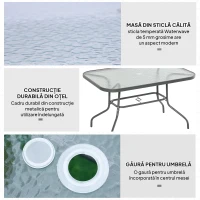 Outsunny Masa pentru Gradina din Metal si Sticla cu Orificiu pentru Umbrela120x80x70cm(m-6)