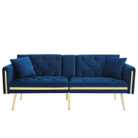 Two-Seater Convertible Sofa Bed with 3-Level Adjustable Backrest, Space-Saving Sleeper Sofa with High-Density Foam, 174L x 76W x 71.5H cm, Blue(m-2)