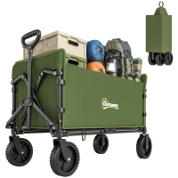 Outsunny 180L Festival Trolley on Wheels, Folding Compact Camping Trolley Cart with Adjustable Handle, 120 KG Capacity for Garden, Beach, Fishing, Green(m-10)