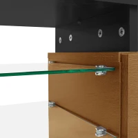 Modern TV Cabinet with Triple-Layer Glass Shelves, Low-Profile TV Stand with Smart Storage, 170L x 33W x 33.5H cm, Black+Natural+Wood(m-10)