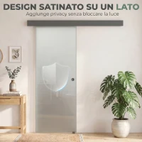 HOMCOM Porta Scorrevole in Vetro Sabbiato con Binario Silenzioso e Guida, 77.5x205 cm, Trasparente(m-5)