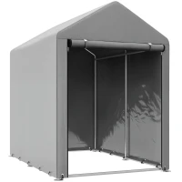 Outsunny Abri de Jardin Imperméable avec 2 Compartiments, Porte Enroulable à Fermeture Éclair, 120x179x165cm, Gris Clair(m-10)