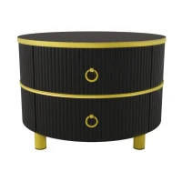 2-In-1 Round Coffee Table Set with High-Gloss Tops, Space-Saving Center Table Set with 2 Drawers, 70L x 70W x 46H cm, White+Black(m-6)