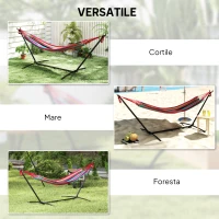 Outsunny Amaca Autoportante con Supporto, Altezza Regolabile e Borsa di Trasporto, 310x117x105 cm, Rosso(m-6)