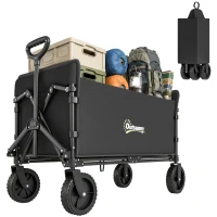 Outsunny 180L Festival Trolley on Wheels, Folding Compact Camping Trolley Cart with Adjustable Handle, 120 KG Capacity for Garden, Beach, Fishing, Black(m-10)