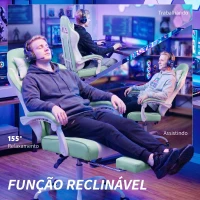 HOMCOM Cadeira Gaming Reclinável 155° com Suporte Lombar com Massagem Apoio de Cabeça e Apoio para os Pés 63x66x126-134 cm Azul Claro(m-5)