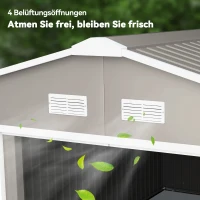 Outsunny Geräteschuppen, Wetterfestes Gartenhaus für Gartengeräte, mit Belüftungsfenstern, Schiebetüren, Stahl, Grau(m-8)
