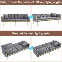 Two-Seater Convertible Sofa Bed with 3-Level Adjustable Backrest, Space-Saving Sleeper Sofa with High-Density Foam, 174L x 76W x 71.5H cm, Grey(m-4)