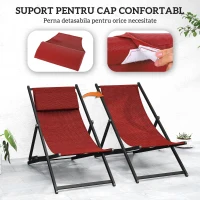 Outsunny Set de 2 Sezlonguri Rabatabile din Aluminiu si Textilen Rosu(m-7)
