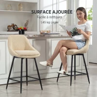 HOMCOM Lot de 2 tabourets de bar en tissu velours côtelé, chaises de bar avec dossier courbé, repose-pieds, 49x52x88cm, beige(m-8)
