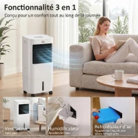 HOMCOM Refroidisseur d'air portable mobile par évaporation 3 en 1 oscillation, 3 vitesses, télécommande, minuterie 8H, blanc(m-4)
