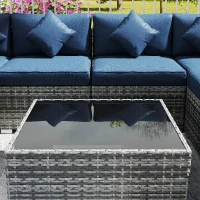Outsunny 8 Pieces PE Rattan Corner Sofa Set, Outdoor Garden Furniture Set, Patio Wicker Sofa Seater with Cushion, Dark Blue(m-9)