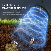 Outsunny Detector de Metale cu Bobină Impermeabilă și 5 Moduri Profesionale, 28x21x48-130 cm, Gri(m-9)