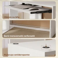 HOMCOM Birou de Colț Modern cu Raft Glisant pentru Tastatură și Rafturi pe 4 Niveluri, Alb(m-6)