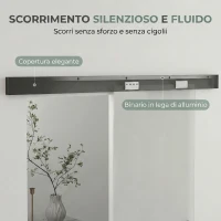 HOMCOM Porta Scorrevole in Vetro Sabbiato con Binario Silenzioso e Guida, 77.5x205 cm, Trasparente(m-6)