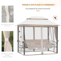 Outsunny Foisor cu Canapea cu 3 locuri si plasa de tantari, 256x172x248cm Culoare Bej(m-7)