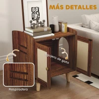 PawHut Mueble Arenero para Gatos Mesa Auxiliar con Puertas con Esteras de Sisal para Salón Dormitorio 55x43x59,6 cm Marrón(m-8)