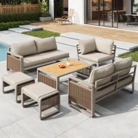 Modern Garden Corner Sofa Set with High‑Density Foam Cushions, Weatherproof Outdoor Set for 6-7 People, 120L x 65W x 66.5H cm, Beige(m-1)