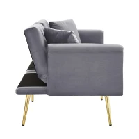 Two-Seater Convertible Sofa Bed with 3-Level Adjustable Backrest, Space-Saving Sleeper Sofa with High-Density Foam, 174L x 76W x 71.5H cm, Grey(m-12)