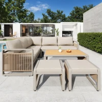 Modern Garden Corner Sofa Set with High‑Density Foam Cushions, Weatherproof Outdoor Set for 6-7 People, 120L x 65W x 66.5H cm, Beige(m-8)