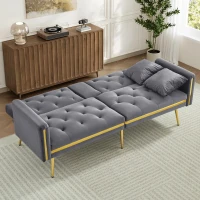 Two-Seater Convertible Sofa Bed with 3-Level Adjustable Backrest, Space-Saving Sleeper Sofa with High-Density Foam, 174L x 76W x 71.5H cm, Grey(m-9)