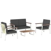 Outsunny Set Divani Giardino 4 Persone: 2 Poltrone, Divanetto, Tavolino.(m-1)