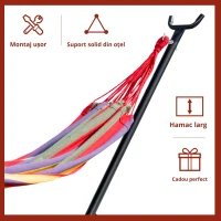 Hamac OutSunny Portabil cu suport din otel si bumbac multicolor(m-7)